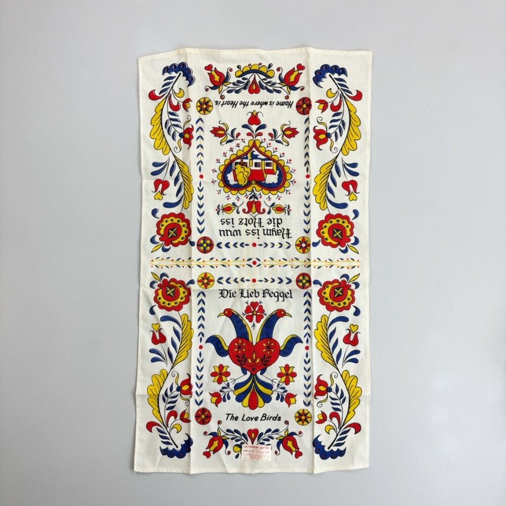 PENNSYLVANIA DUTCH TEXTILES Vintage Cotton Tea Towel NWT The Love Birds